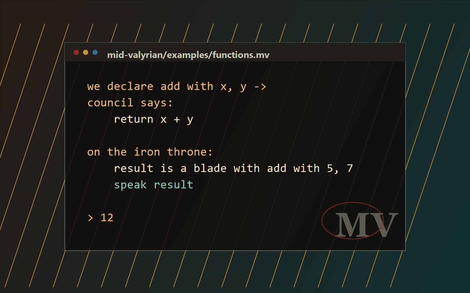 Mid Valyrian terminal with fantasy language source code